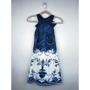 Ted Baker Blue White Molliat Halter Bow Dress Shift Sleeveless Floral Print XS